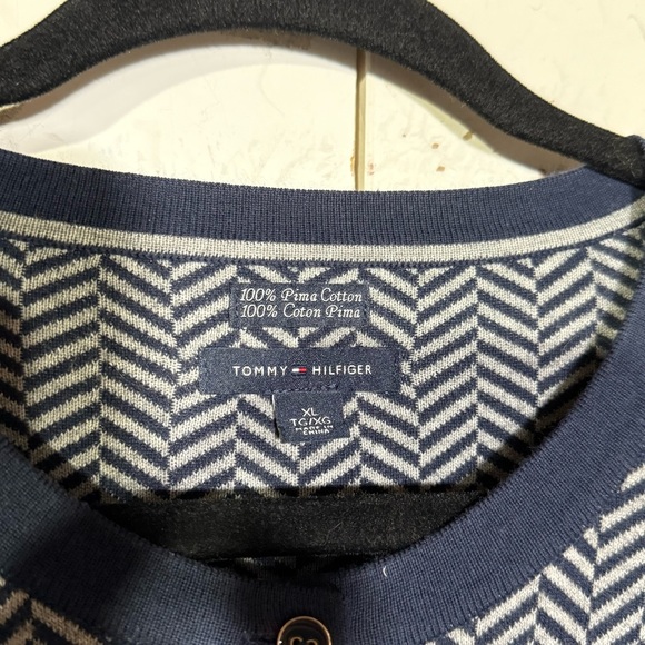 Tommy Hilfiger Cardigan Herringbone Navy Blue and White Size XL Academia Preppy - Picture 3 of 8